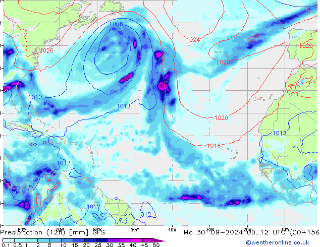 осадки (12h) GFS пн 30.09.2024 12 UTC