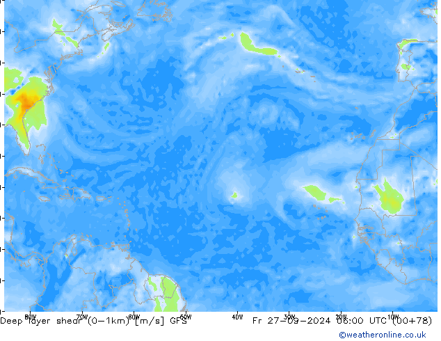 Deep layer shear (0-1km) GFS  27.09.2024 06 UTC