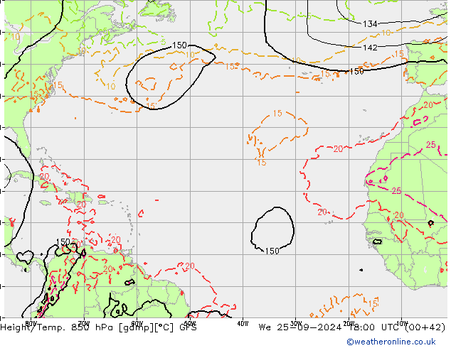 Z500/Rain (+SLP)/Z850 GFS We 25.09.2024 18 UTC