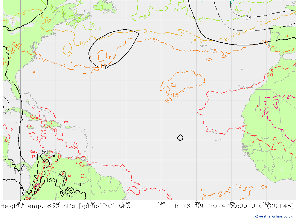 Height/Temp. 850 hPa GFS Th 26.09.2024 00 UTC