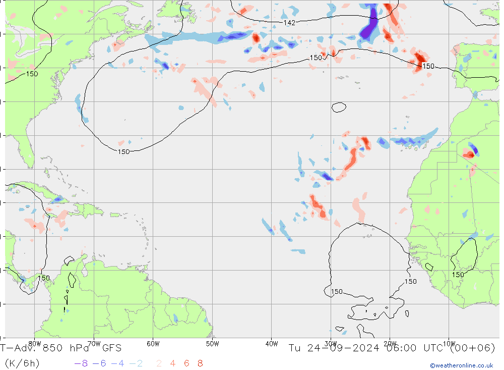 T-Adv. 850 hPa GFS Tu 24.09.2024 06 UTC