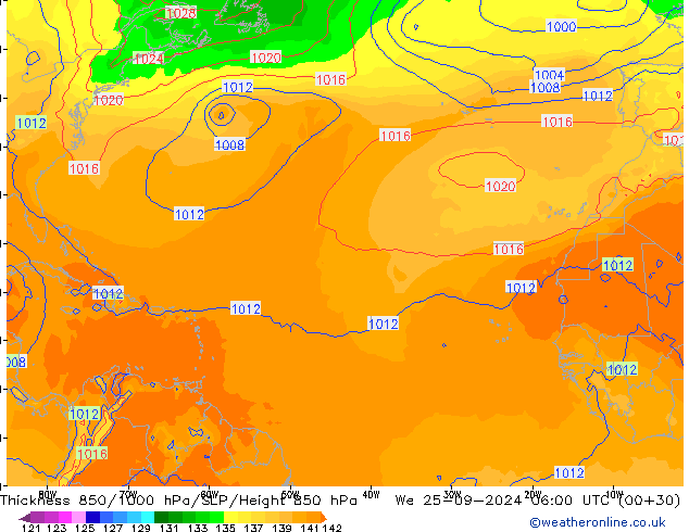 Thck 850-1000 hPa GFS We 25.09.2024 06 UTC