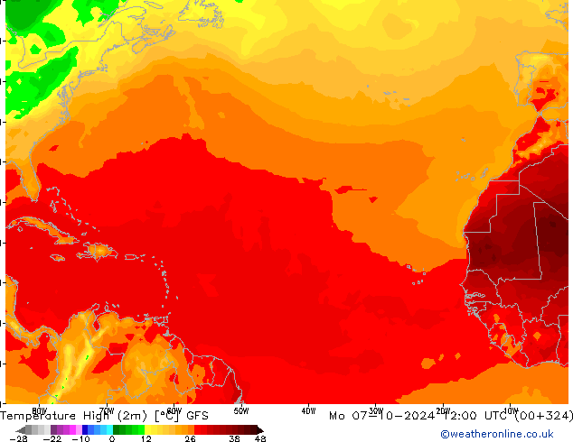 Maksimum Değer (2m) GFS Pzt 07.10.2024 12 UTC