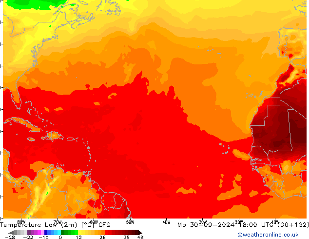 Temperature Low (2m) GFS Mo 30.09.2024 18 UTC