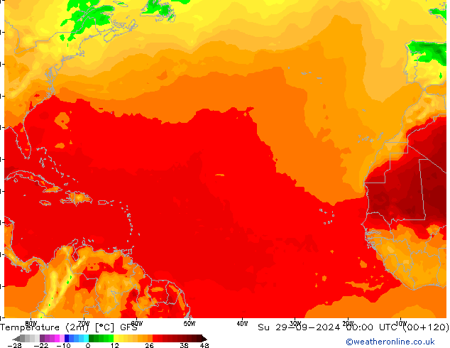 Temperature (2m) GFS Su 29.09.2024 00 UTC