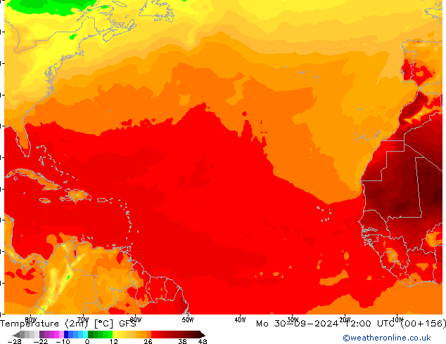 Temperature (2m) GFS Mo 30.09.2024 12 UTC