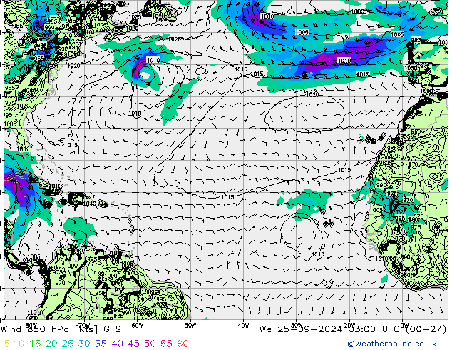 Vent 850 hPa GFS mer 25.09.2024 03 UTC