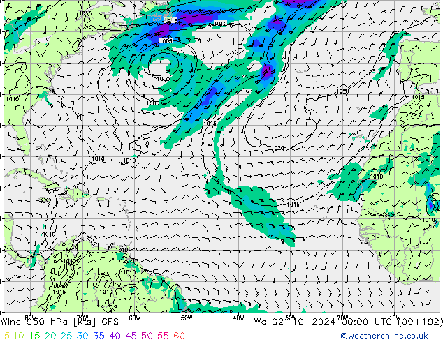 Wind 950 hPa GFS October 2024