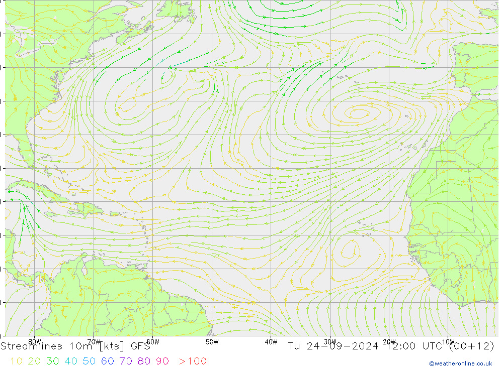 Línea de corriente 10m GFS mar 24.09.2024 12 UTC