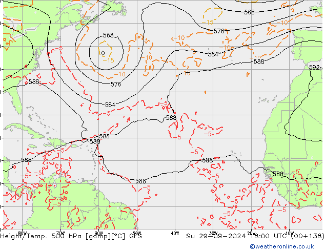 Z500/Rain (+SLP)/Z850 GFS dom 29.09.2024 18 UTC