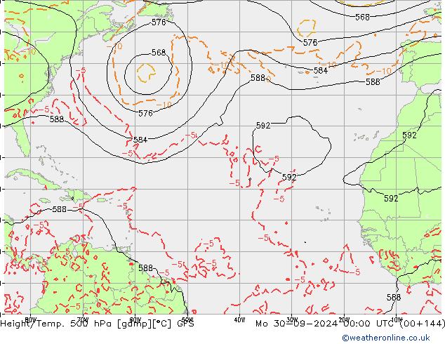 Hoogte/Temp. 500 hPa GFS ma 30.09.2024 00 UTC