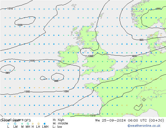 Cloud layer GFS We 25.09.2024 06 UTC