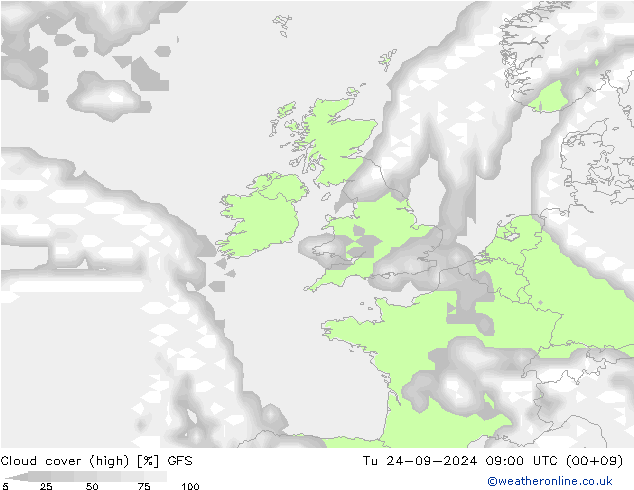 Bewolking (Hoog) GFS di 24.09.2024 09 UTC