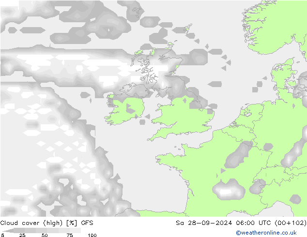 Nubi alte GFS sab 28.09.2024 06 UTC