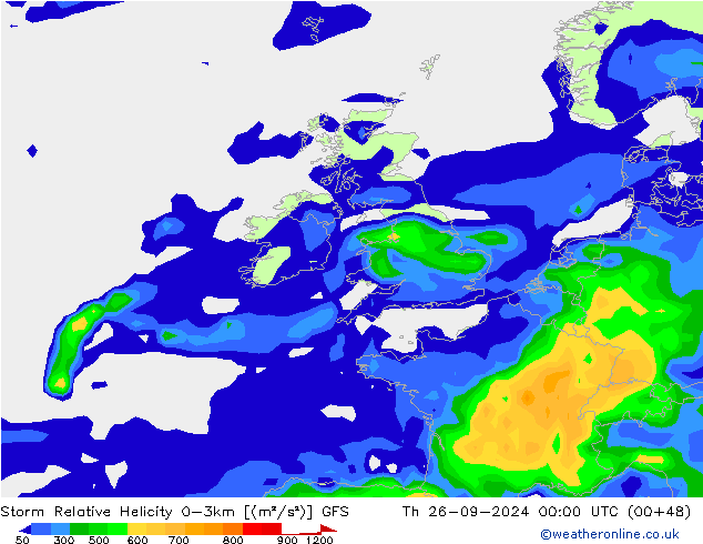 Storm Relative Helicity GFS Th 26.09.2024 00 UTC