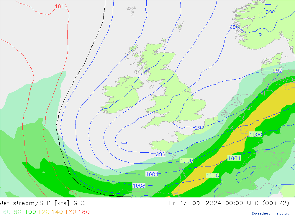 Prąd strumieniowy GFS pt. 27.09.2024 00 UTC