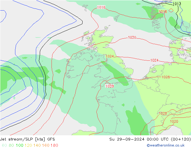 Corriente en chorro GFS dom 29.09.2024 00 UTC