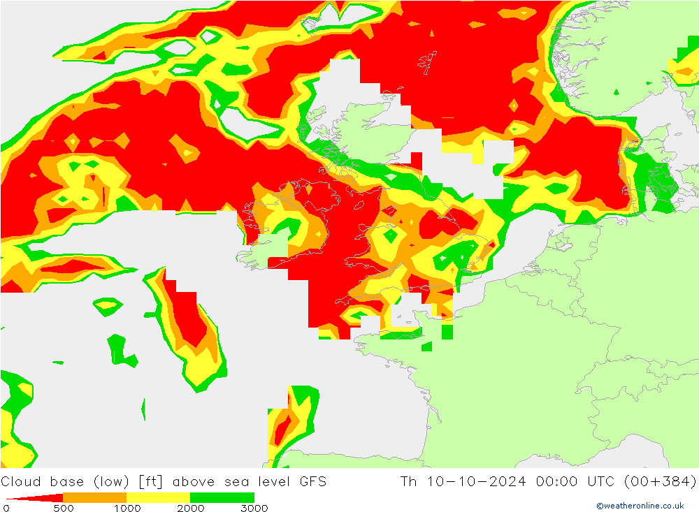 Wolkenbasis (Laag) GFS do 10.10.2024 00 UTC