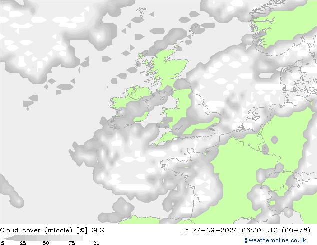 Cloud cover (middle) GFS Fr 27.09.2024 06 UTC