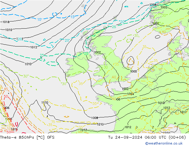 Theta-e 850hPa GFS Di 24.09.2024 06 UTC