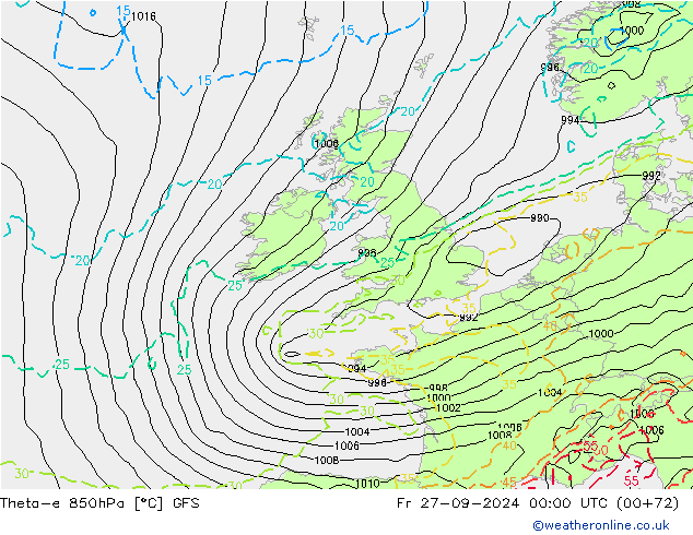 Theta-e 850hPa GFS Fr 27.09.2024 00 UTC