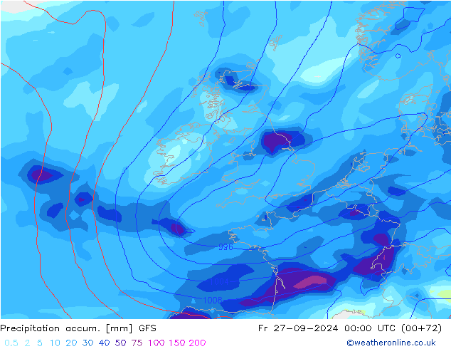 Precipitation accum. GFS пт 27.09.2024 00 UTC