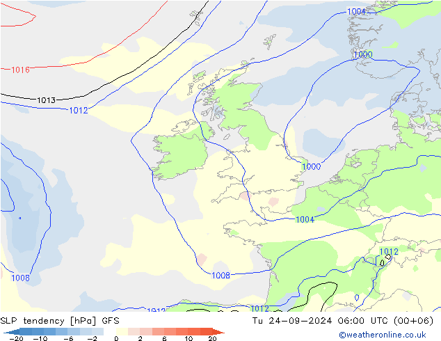 Tendenza di Pressione GFS mar 24.09.2024 06 UTC