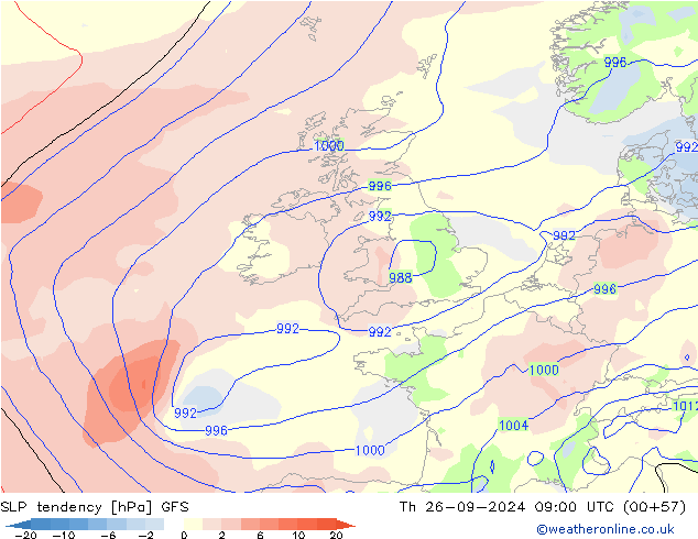 SLP tendency GFS Th 26.09.2024 09 UTC