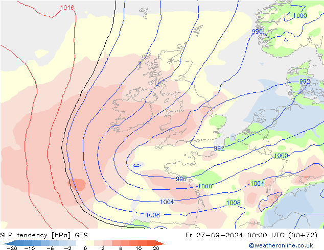 SLP tendency GFS Fr 27.09.2024 00 UTC