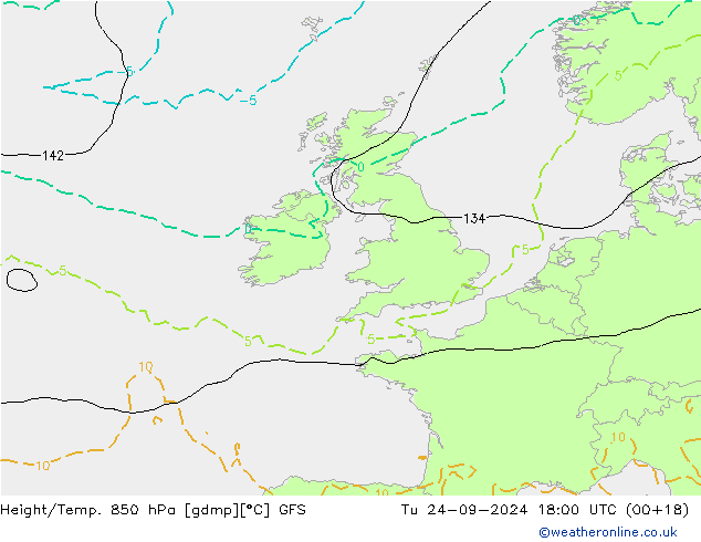 Z500/Rain (+SLP)/Z850 GFS Tu 24.09.2024 18 UTC