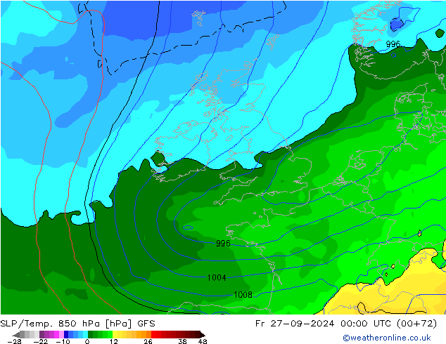 SLP/Temp. 850 hPa GFS ven 27.09.2024 00 UTC