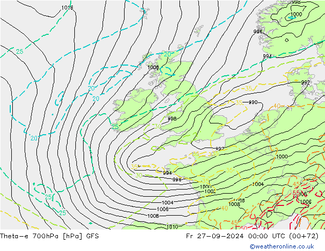 Theta-e 700hPa GFS Fr 27.09.2024 00 UTC