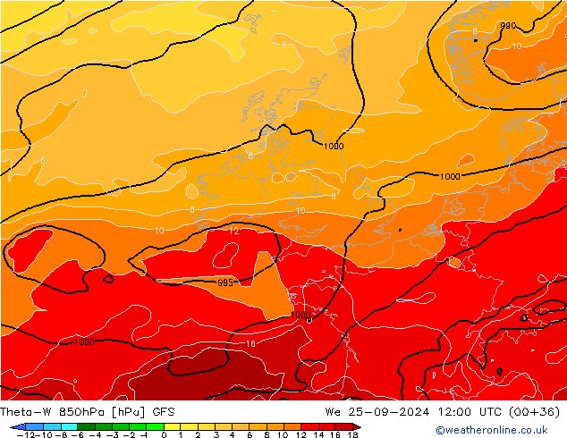 Theta-W 850hPa GFS We 25.09.2024 12 UTC