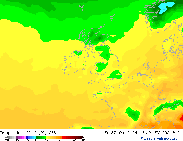 Temperatura (2m) GFS vie 27.09.2024 12 UTC