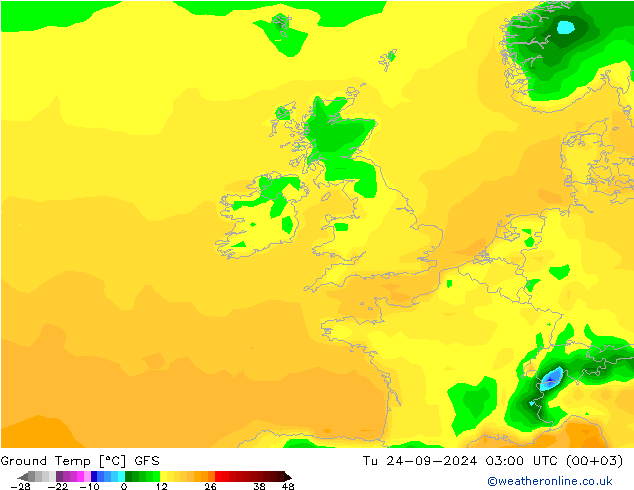 Temp. al suolo GFS mar 24.09.2024 03 UTC