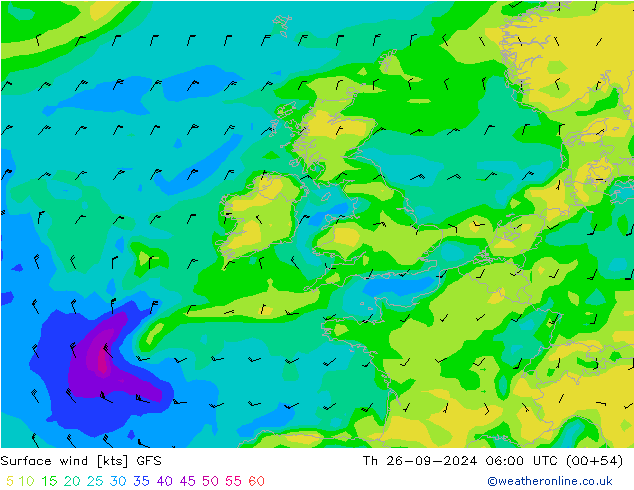 Surface wind GFS Th 26.09.2024 06 UTC