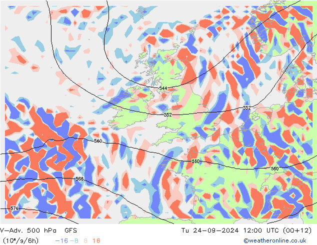 V-Adv. 500 hPa GFS Tu 24.09.2024 12 UTC