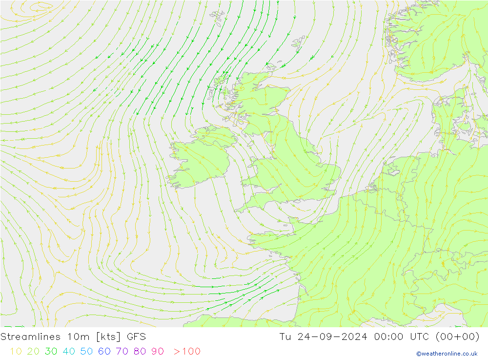 Streamlines 10m GFS Tu 24.09.2024 00 UTC