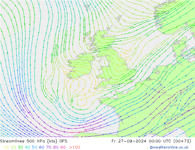 Streamlines 500 hPa GFS Fr 27.09.2024 00 UTC