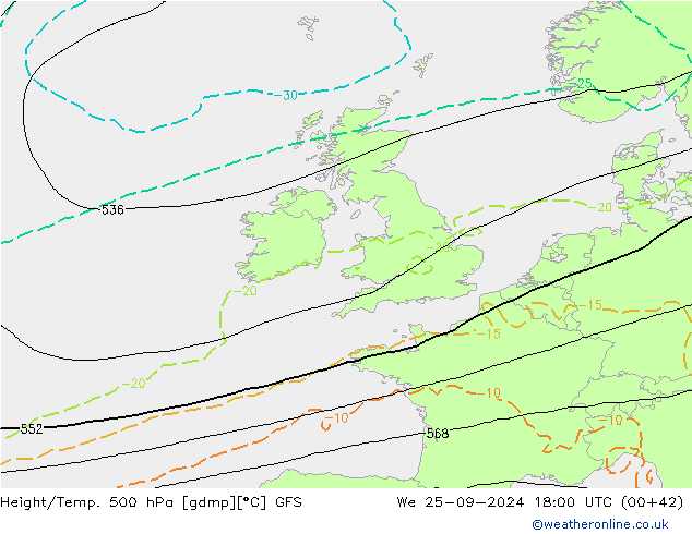 Height/Temp. 500 hPa GFS śro. 25.09.2024 18 UTC