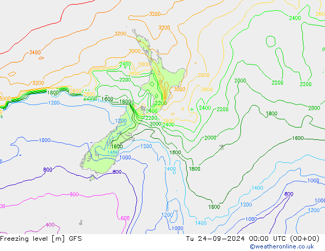 Freezing level GFS Tu 24.09.2024 00 UTC