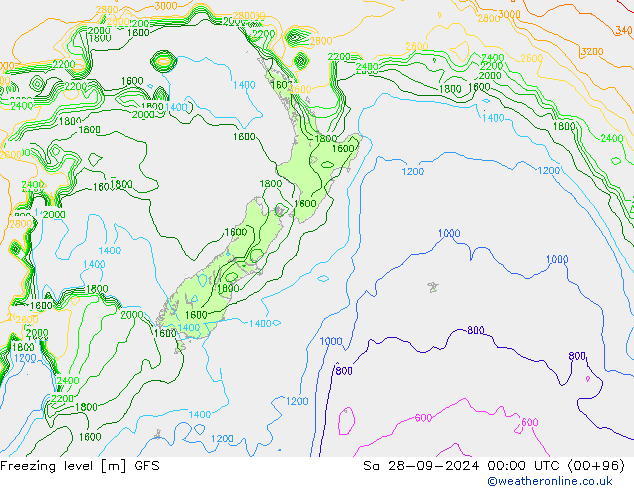 Freezing level GFS Sa 28.09.2024 00 UTC