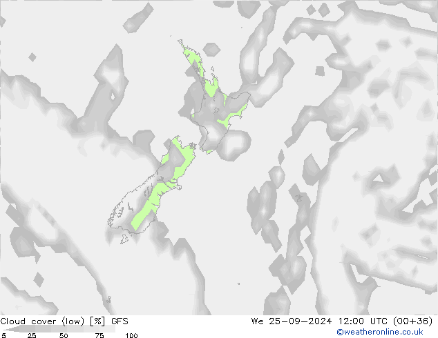 Bewolking (Laag) GFS wo 25.09.2024 12 UTC