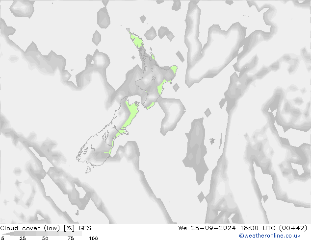 Cloud cover (low) GFS We 25.09.2024 18 UTC