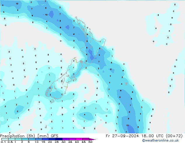 Précipitation (6h) GFS ven 27.09.2024 00 UTC