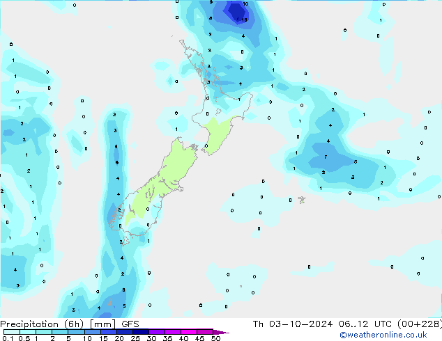 Precipitação (6h) GFS Qui 03.10.2024 12 UTC