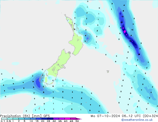 Z500/Rain (+SLP)/Z850 GFS Mo 07.10.2024 12 UTC