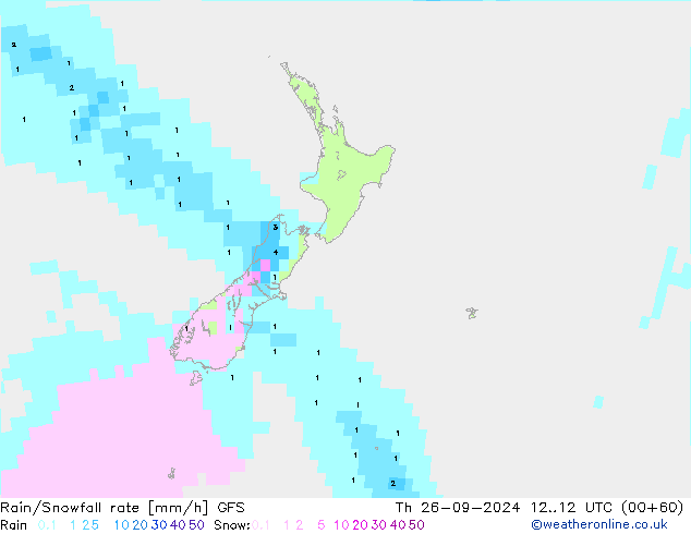 Rain/Snowfall rate GFS jue 26.09.2024 12 UTC