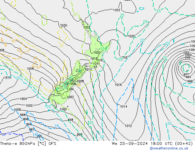 Theta-e 850hPa GFS We 25.09.2024 18 UTC