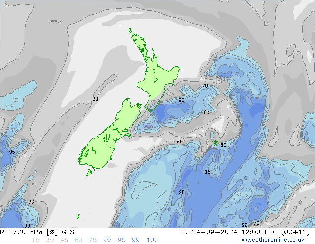 RH 700 hPa GFS wto. 24.09.2024 12 UTC